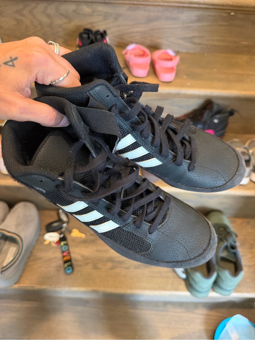 adidas Kids Black Sneakers with White Stripes